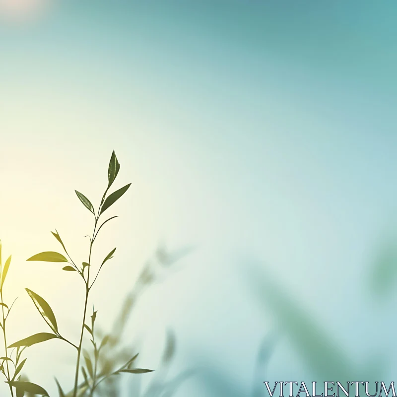 Gentle Sunlit Leaves with Blue Sky AI Image