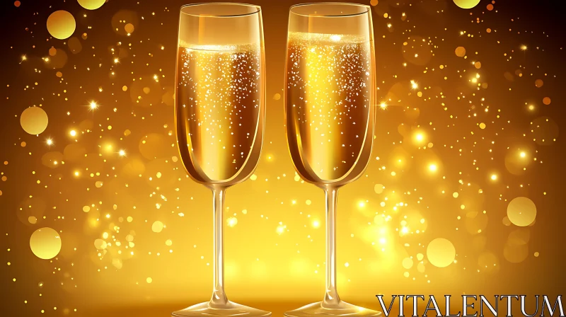 AI ART Festive Champagne Glasses with Bokeh Lights