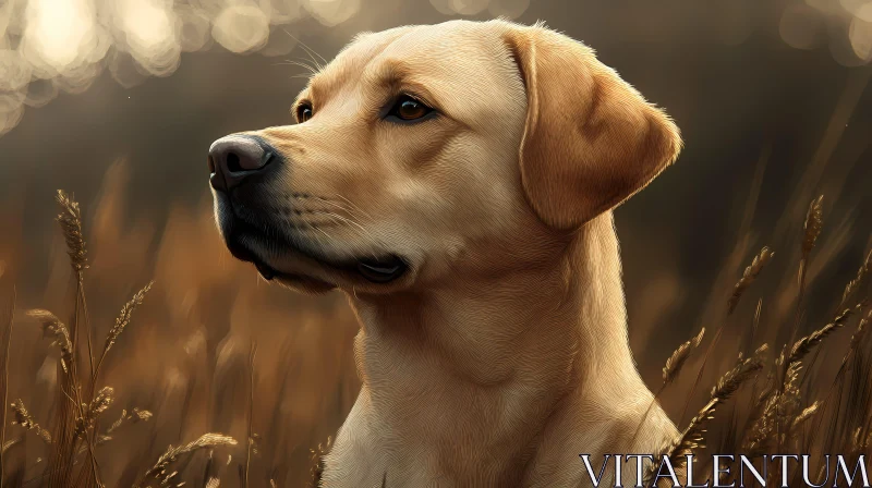 Golden Dog Portrait in Field AI Image