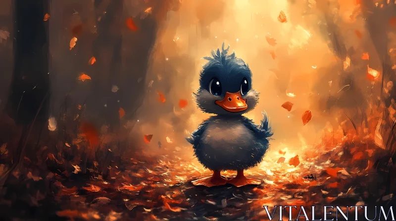 Cute Duckling in Autumn Woods AI Image