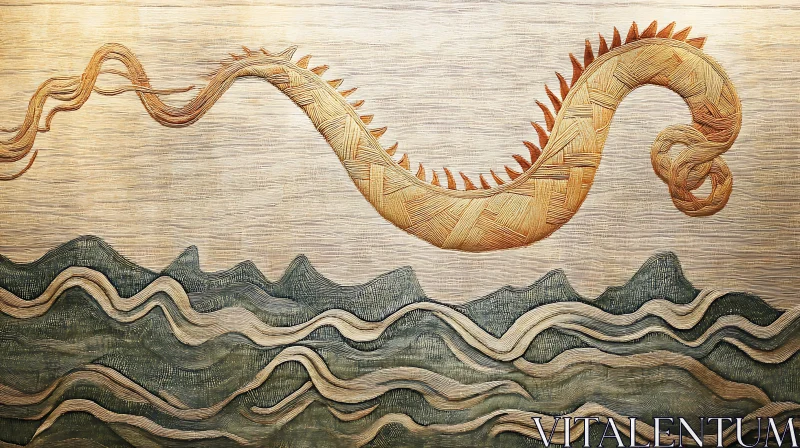 AI ART Sculpted Dragon and Waves Wood Art