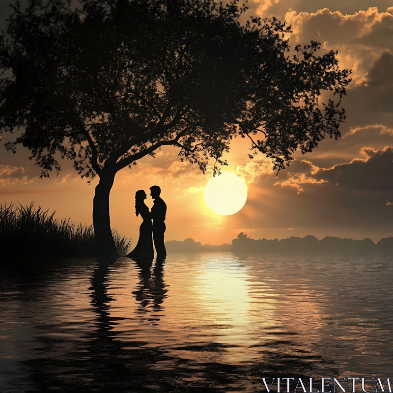 Sunset Embrace by the Water AI Image