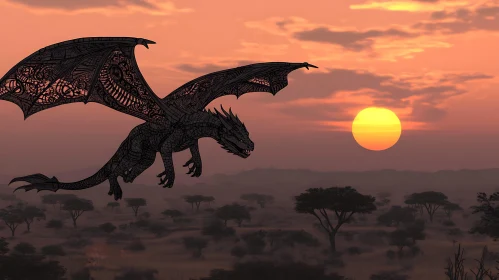 Epic Dragon Soaring at Sunset