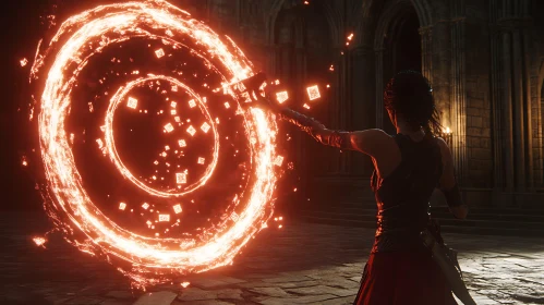 Fiery Portal Conjured by Woman