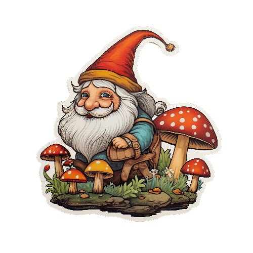 POD Design Charming Cartoon Gnome with Mushrooms on Transparent Background