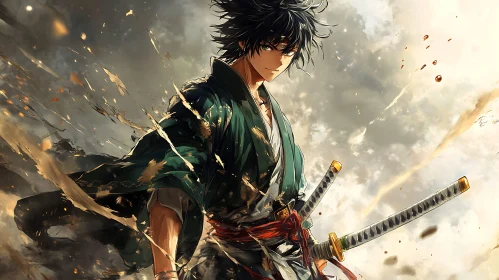 Swordsman Anime Character Digital Illustration