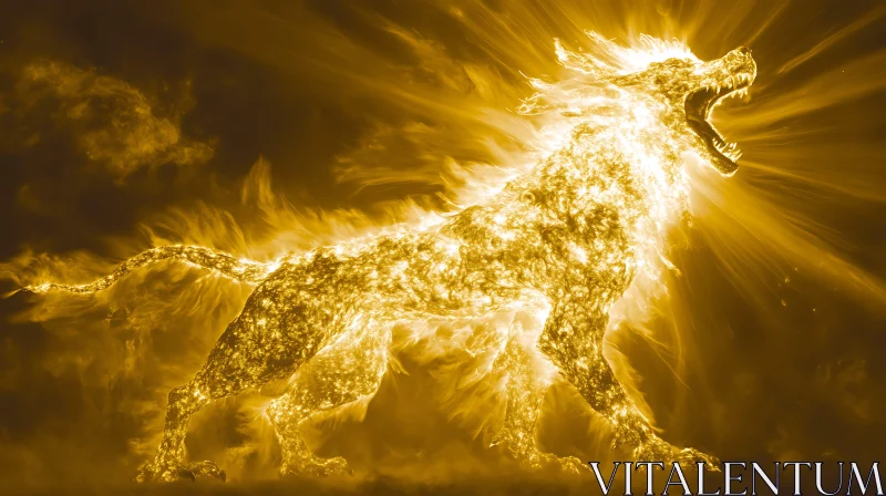 Glowing Fiery Lion in Mythical Splendor AI Image