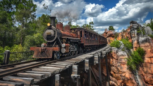 Old Train on Wooden Bridge