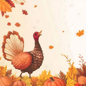 Thanksgiving Turkey with Pumpkins and Leaves