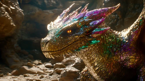 Iridescent Dragon Head with Amber Eyes