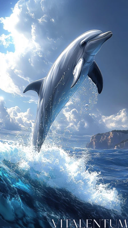 Dolphin Jump Amidst Ocean Waves AI Image