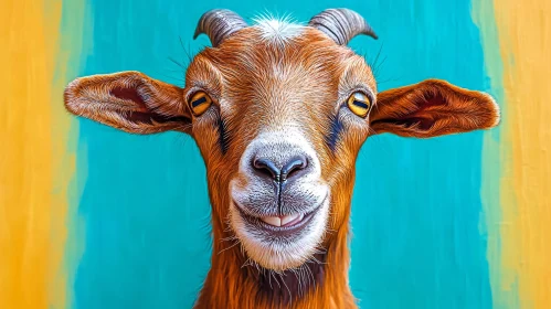 Playful Goat with Vibrant Backdrop