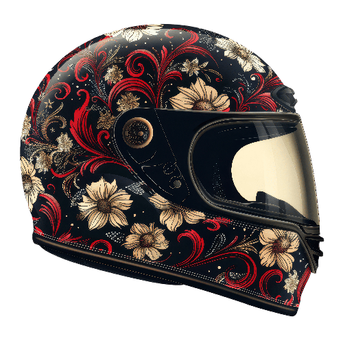 Elegant Floral Motorcycle Helmet on Transparent Background POD Design