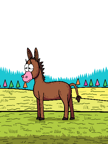 Playful Cartoon Donkey in a Serene Pastoral Setting POD Design