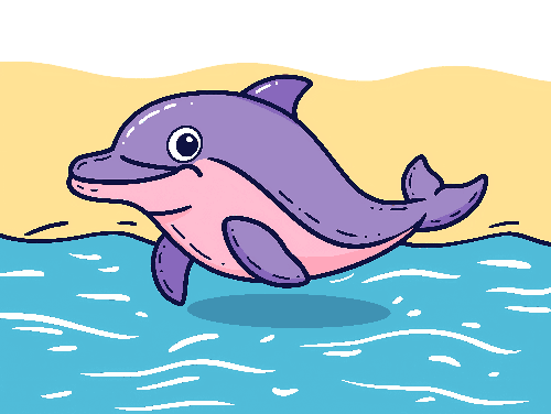 Playful Purple Dolphin Cartoon for Kids