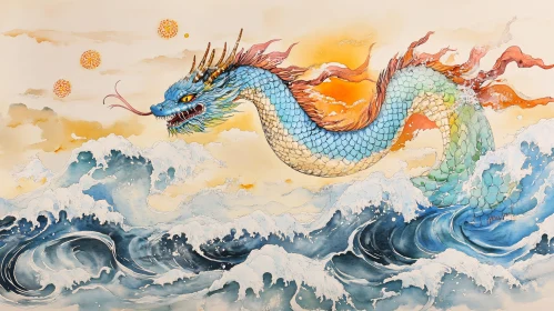 Azure Dragon Ascending from the Waves