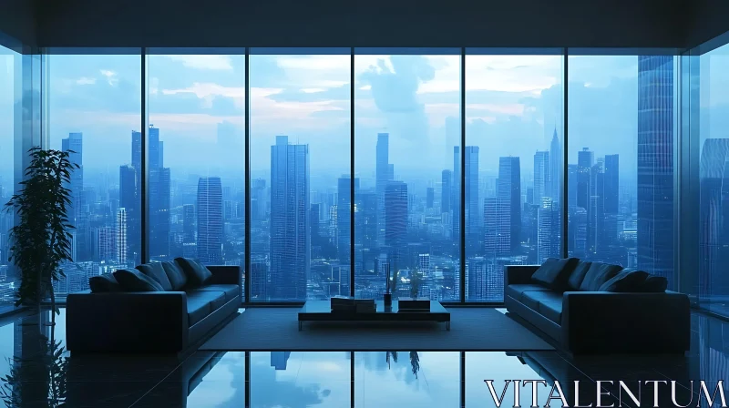 Contemporary Urban Living Room with Cityscape AI Image