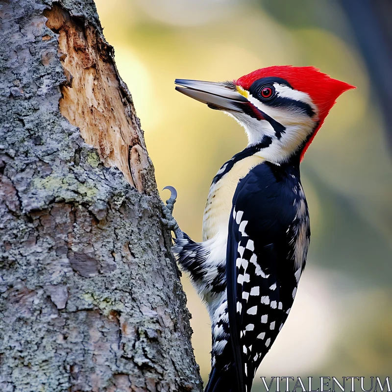 Red-headed Woodpecker on Bark AI Image