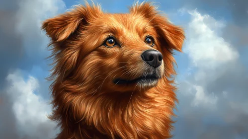 Fluffy Dog and Cloudy Background