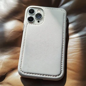 Smartphone with Beige Leather Case Detail