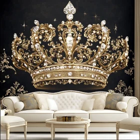 Luxurious Living Room with Elegant Gold Crown Decor