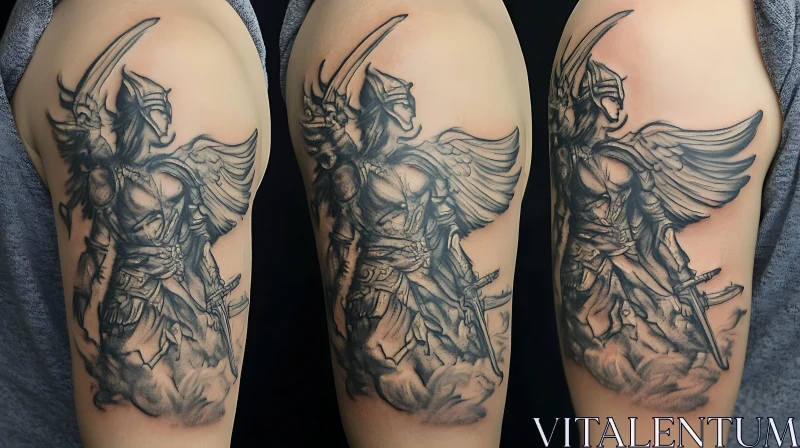 AI ART Winged Warrior Shoulder Tattoo