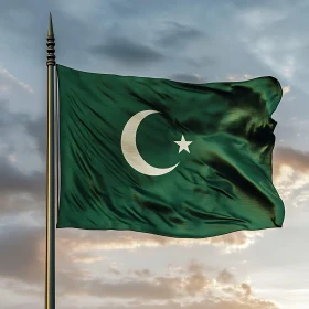 Flag with Islamic Symbol on Cloudy Sky