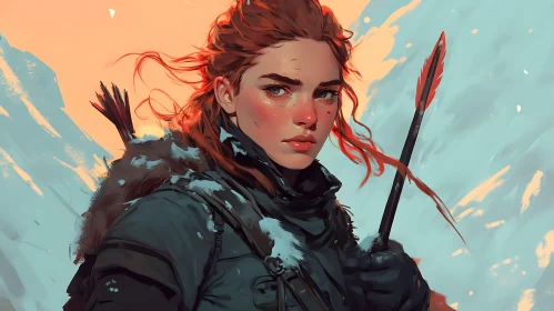 Female Archer in Snowy Landscape Art