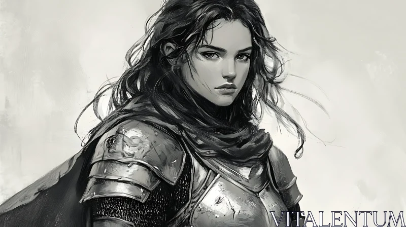 Monochrome Female Knight Illustration AI Image