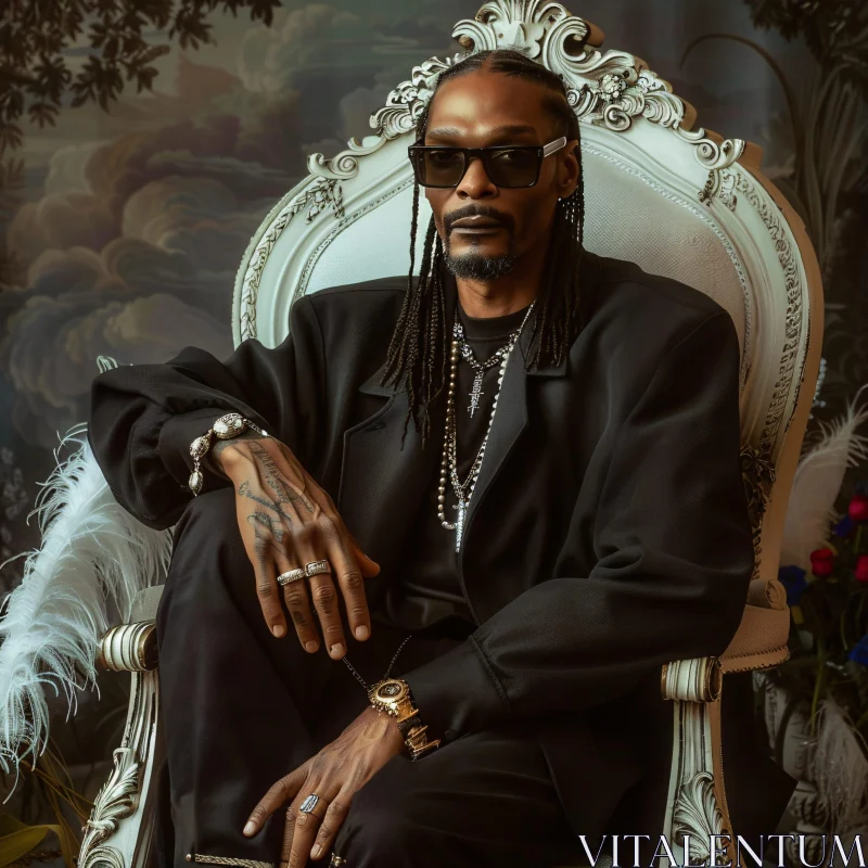 Elegant Snoop Dogg Portrait in Black Suit AI Image