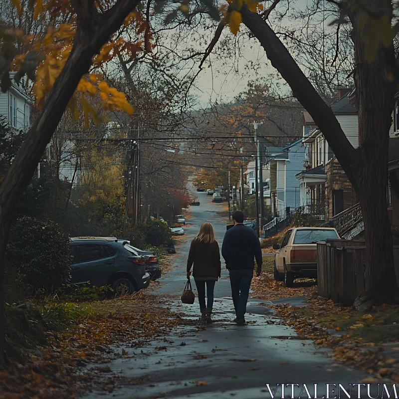 Couple Walking on Autumn Street AI Image