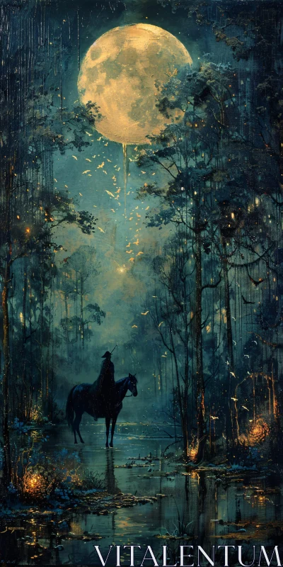 Ethereal Night Ride in the Forest AI Image