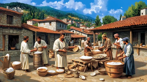 Village Food Preparation Scene