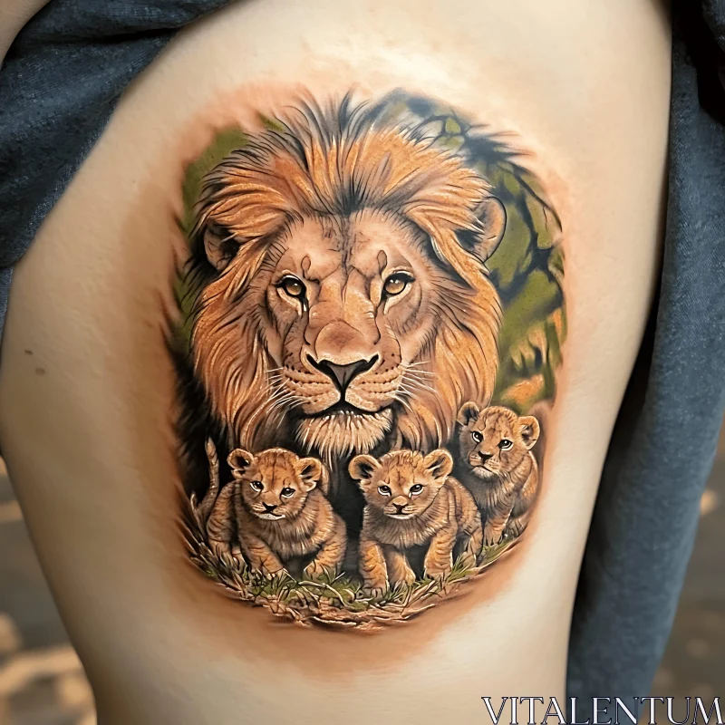 AI ART Lion and Cubs Tattoo