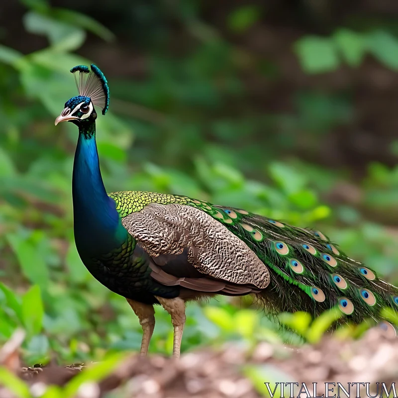 Peacock Portrait in Natural Setting AI Image