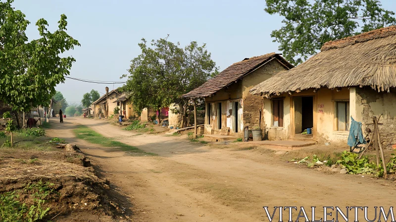 Quaint Village Houses Along Dirt Road AI Image