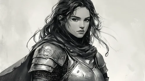 Monochrome Female Knight Illustration