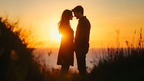 Silhouetted Couple at Sunset