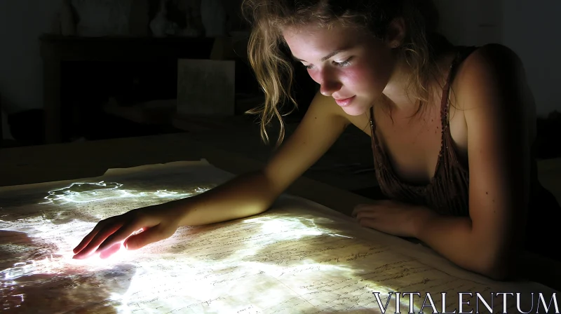 AI ART Woman Reading a Glowing Map