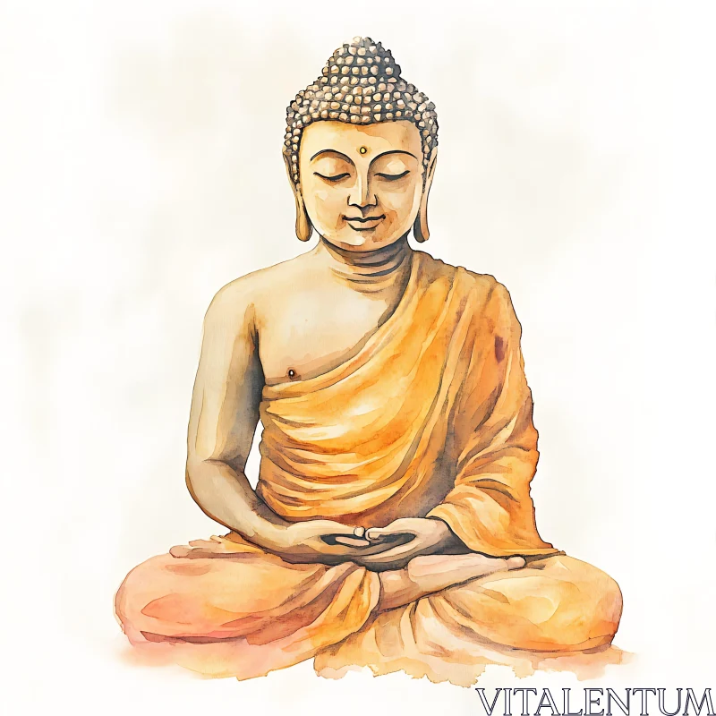 Meditative Buddha in Watercolor AI Image