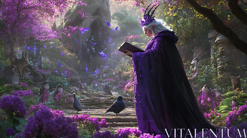 AI ART Elf Reading in a Magical Forest