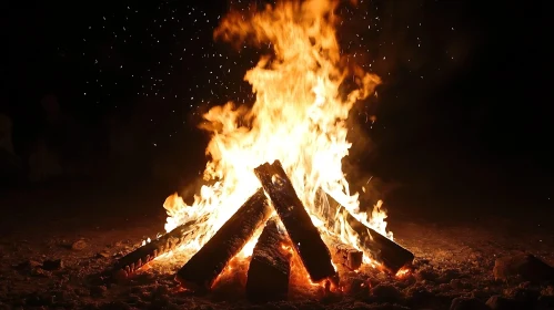 Nighttime Bonfire with Illuminating Flames