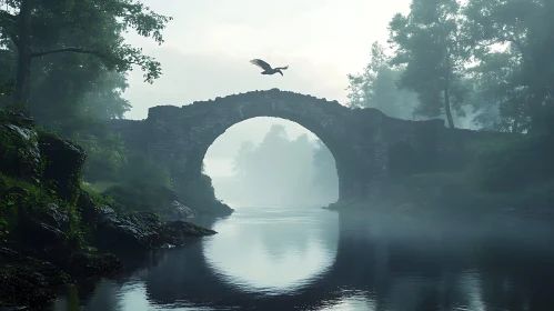 Stone Bridge Over River in Fog