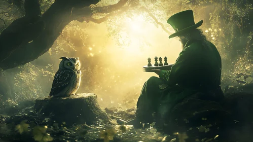 Mystical Forest Duel with Leprechaun and Owl