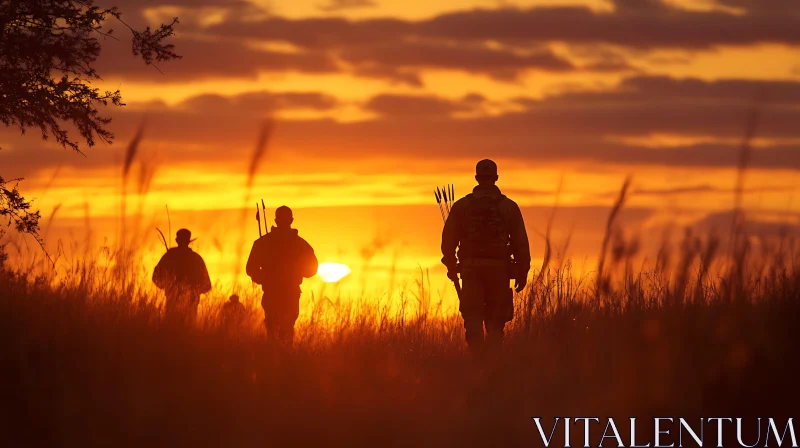 Archers at Dusk: A Silhouette Scene AI Image