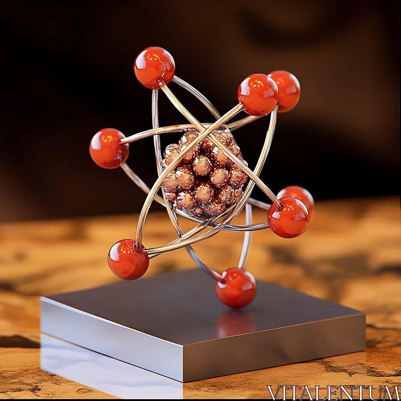 Atom Model with Red Spheres AI Image