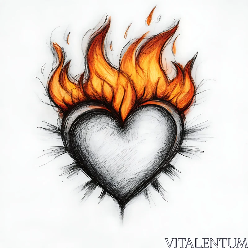 Heart on Fire Sketch Art AI Image