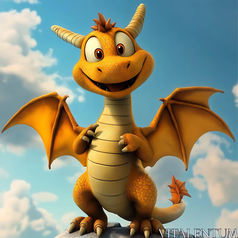 AI ART Golden Dragon Cartoon Character Design