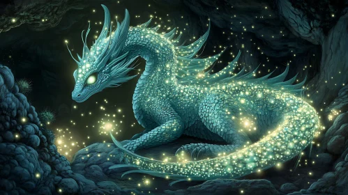 Luminous Dragon Resting in Cave