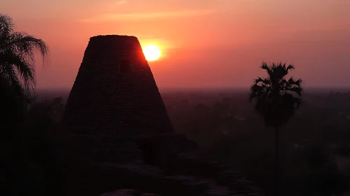 African Sunset Over Ancient Pyramid